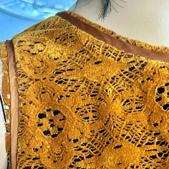 Boho Velvet Lace Dress Anthropologie Maeve Amis 12 Copper Drop Waist Flounced - Picture 8 of 15